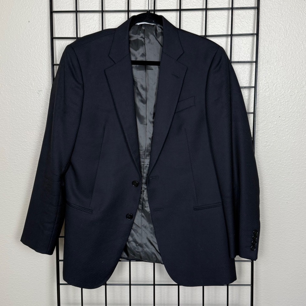 Armani Collezioni Blazer Mens 40 Navy Blue Textured 2-Button Sport Coat